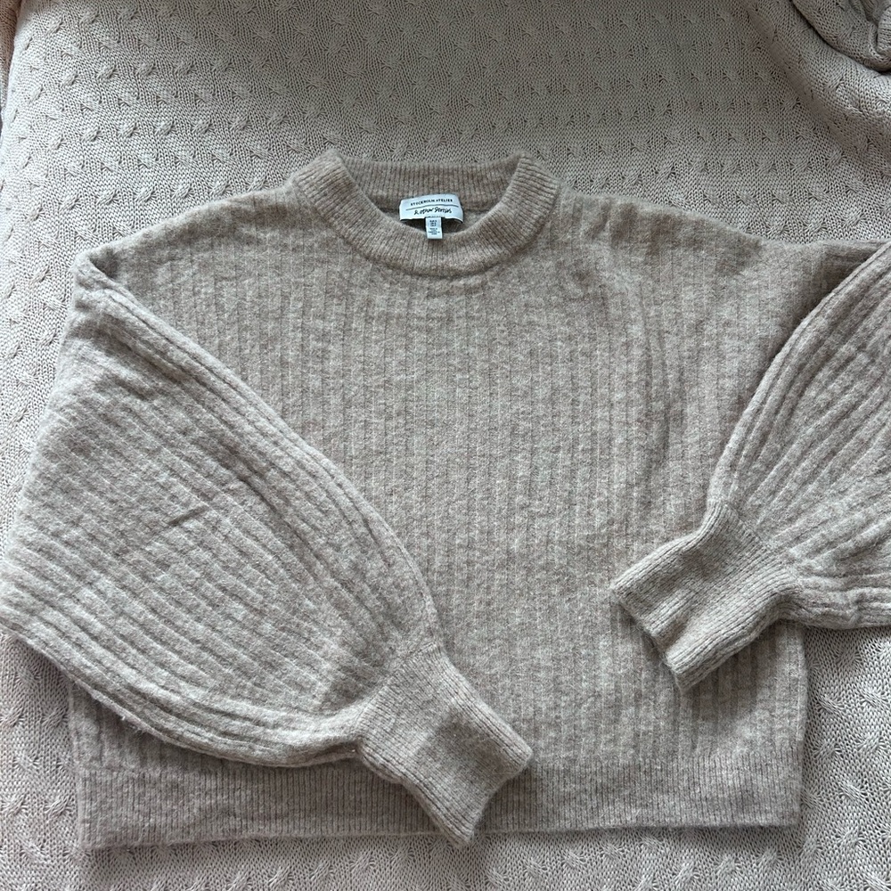 Beige Ribbed Knit Sweater